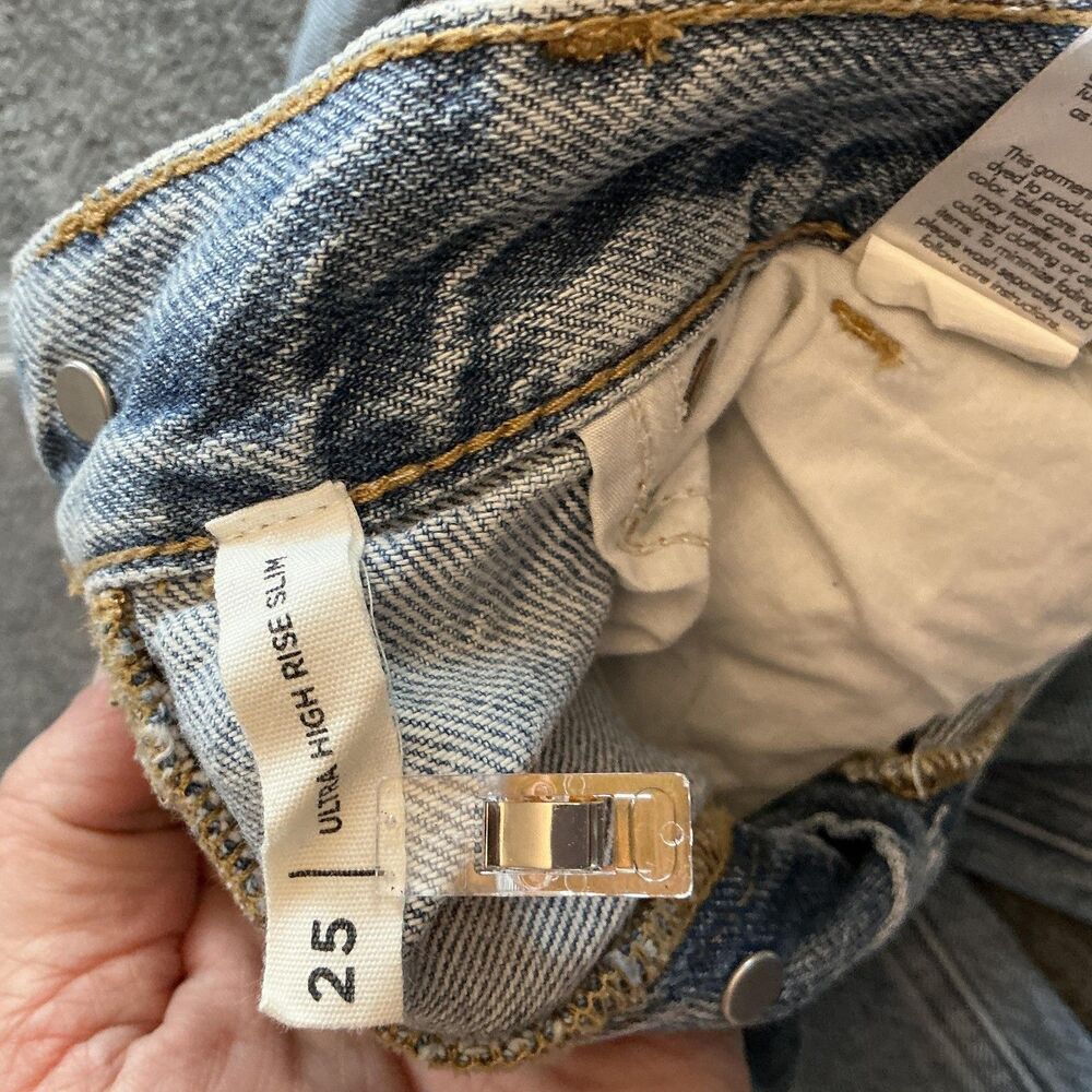PacSun Ultra High Rise Slim Jeans Womens 25 Blue Acid Wash Button Fly Denim - Picture 6 of 12